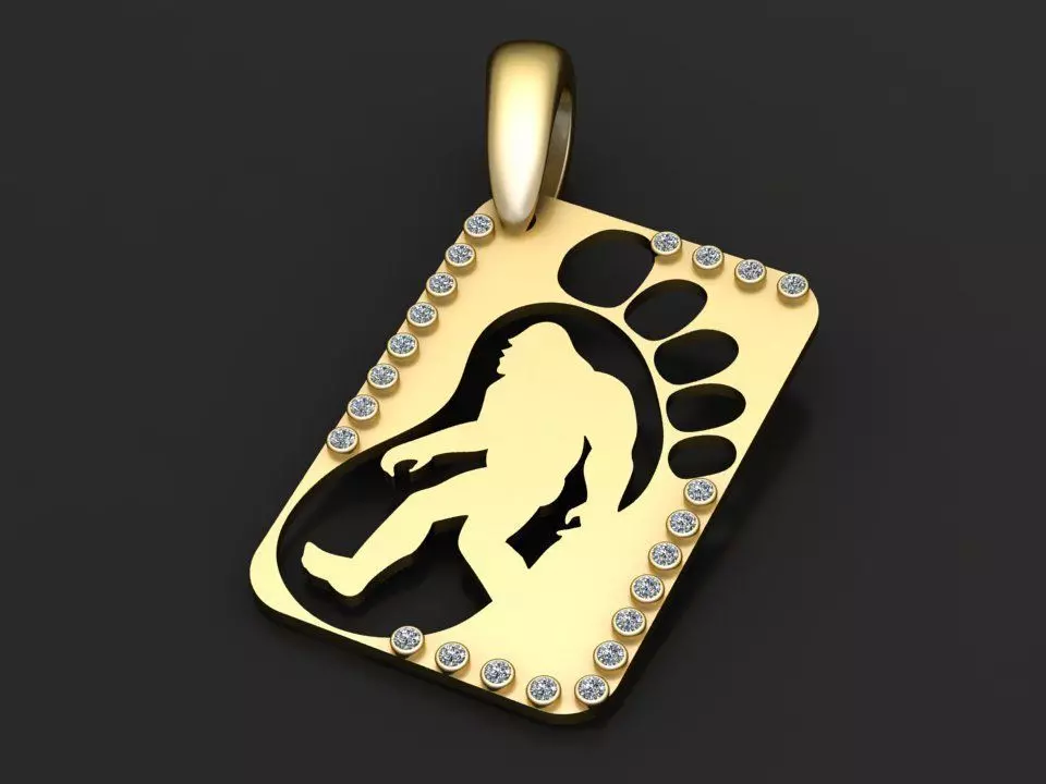Bigfoot Sasquatch Silhouette Footprint Dog Tag 18K Gold 3D print model