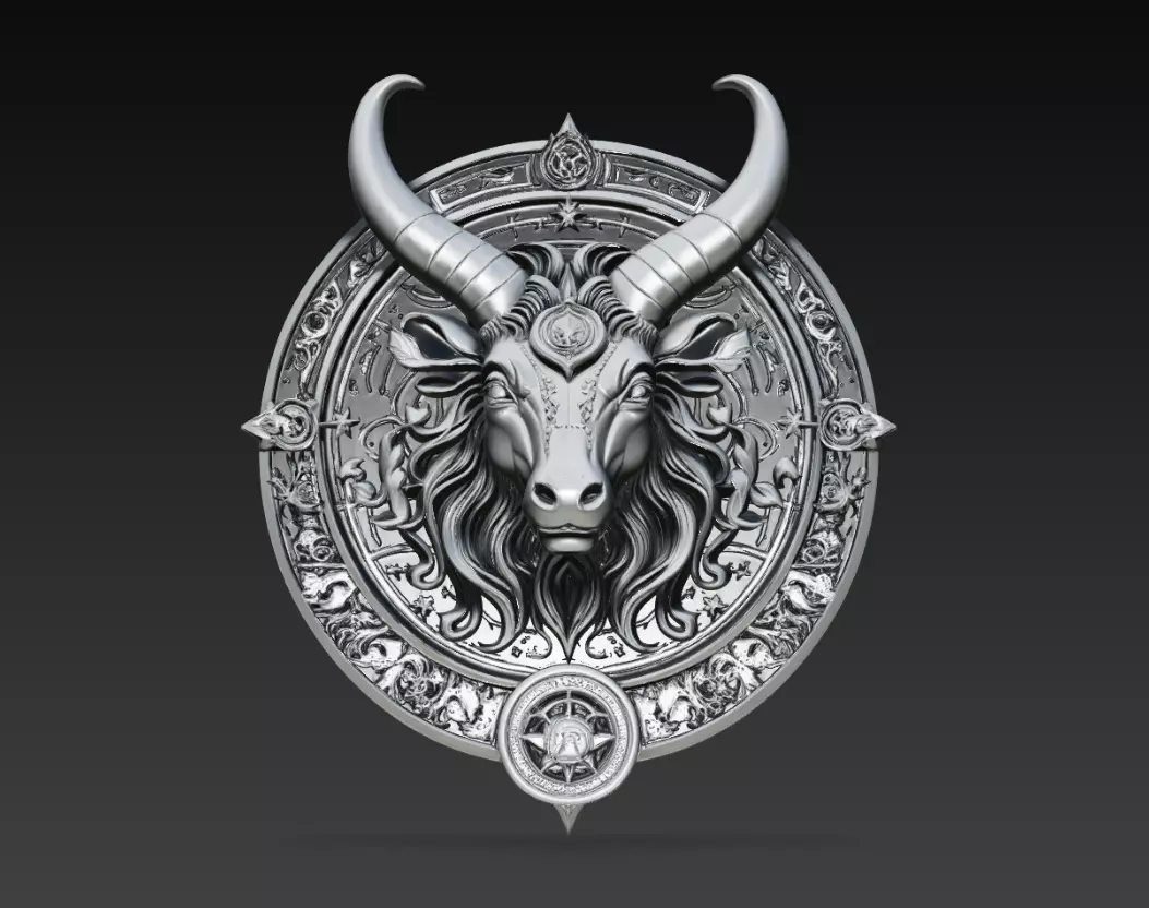 Mythological Horned Bull Medallion Relief 3D Model 3D print model