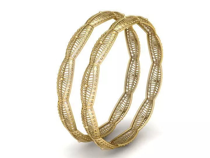 Ornate Filigree Gold Bangles 22K Traditional 3D print model