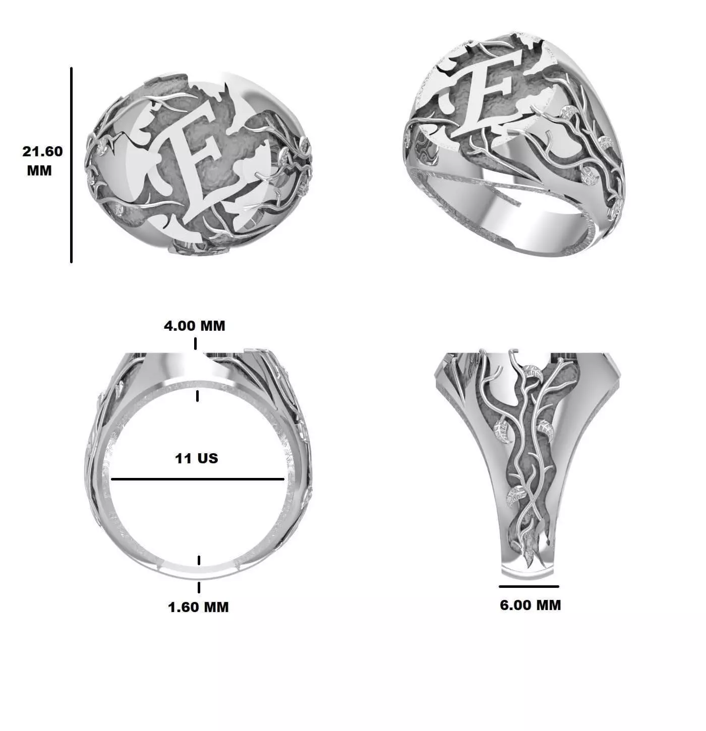 name initial custom ring 3D print model