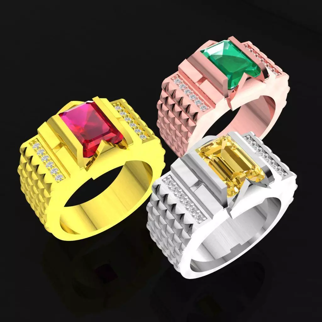 Luxury Emerald Cushion Mens Ring 226a 3D print model