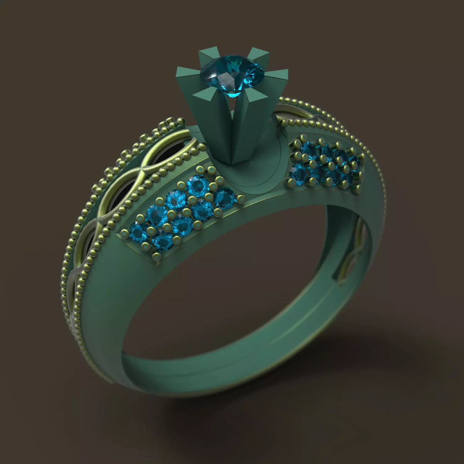Ring engagement with stones 3D print model_0