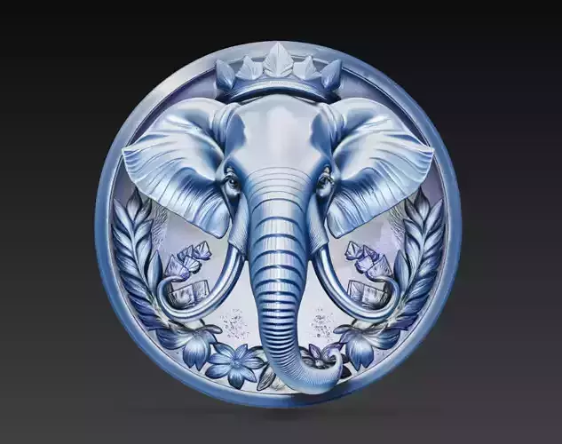 Decorative Elephant Medallion Relief Sculpture 3D Model