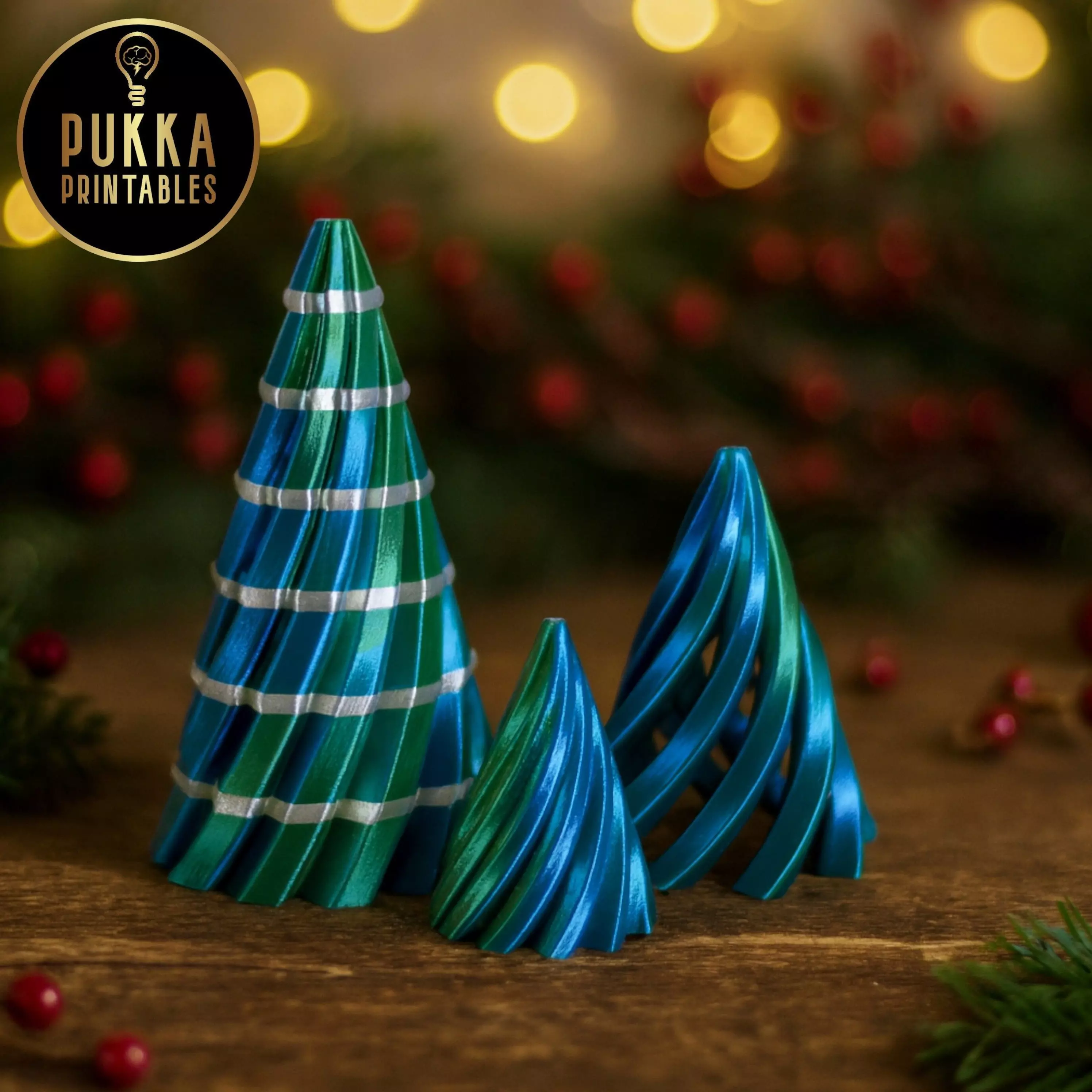 Spiral Christmas Tree Decorations 3D Printable Set 3 STL Files 3D print model