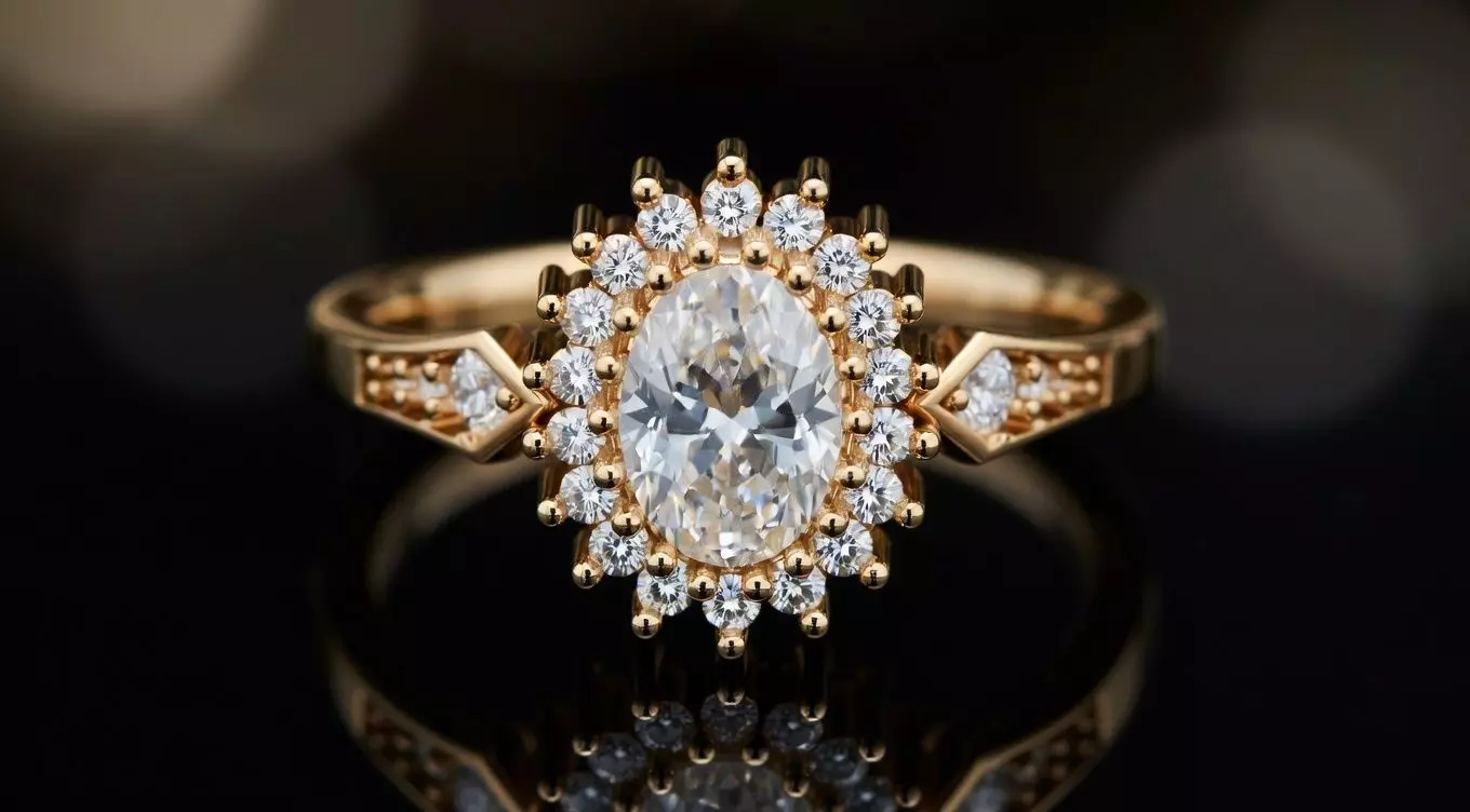 Elegant Womens Ring Vintage Oval Diamond Halo Cluster Women Ring 3D print model