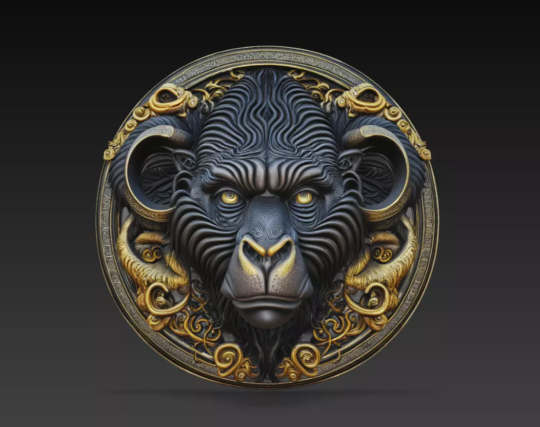 Ornamental Ram Head Medallion Sculpture 3D Model 3D print model