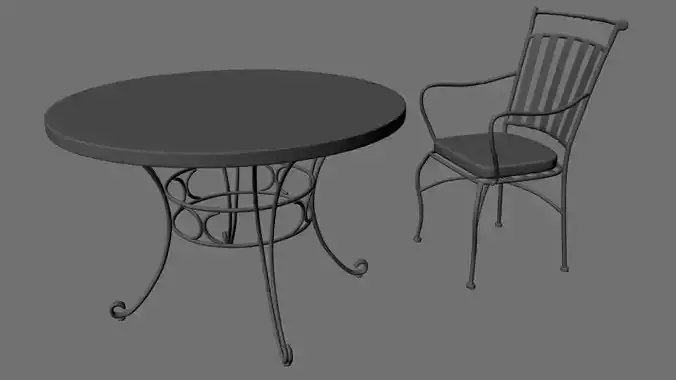 Low poly table and chair