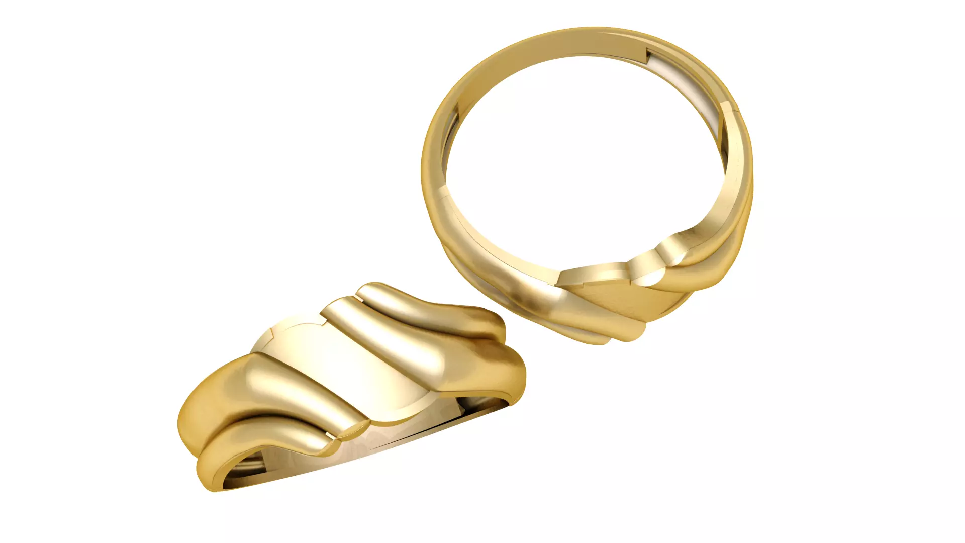 The Gilded Tide Gold Sculptural Wave Ring 3D print model