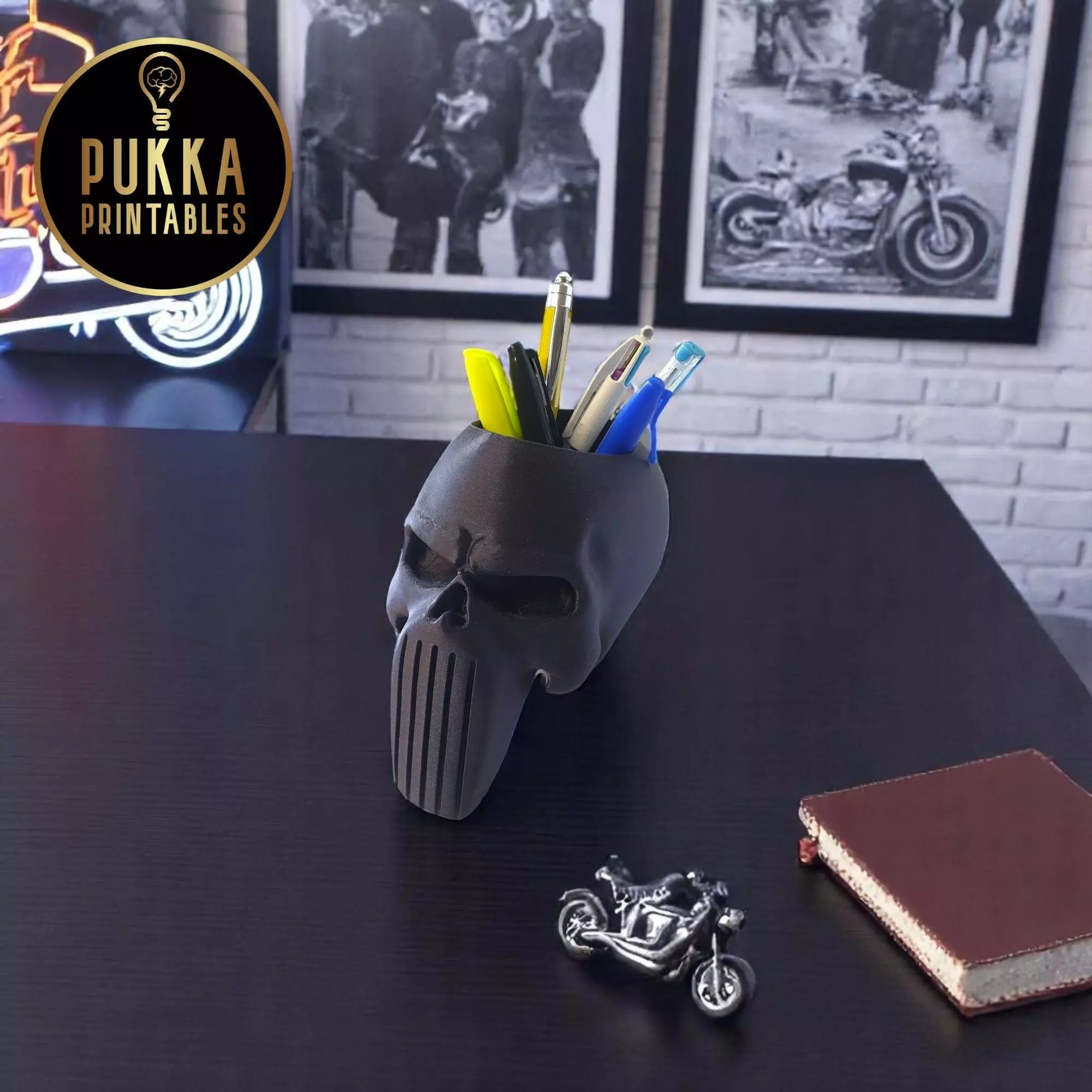 Punisher Inspired Skull Pen Pot Multi Purpose Tool Holder STL 3D print model