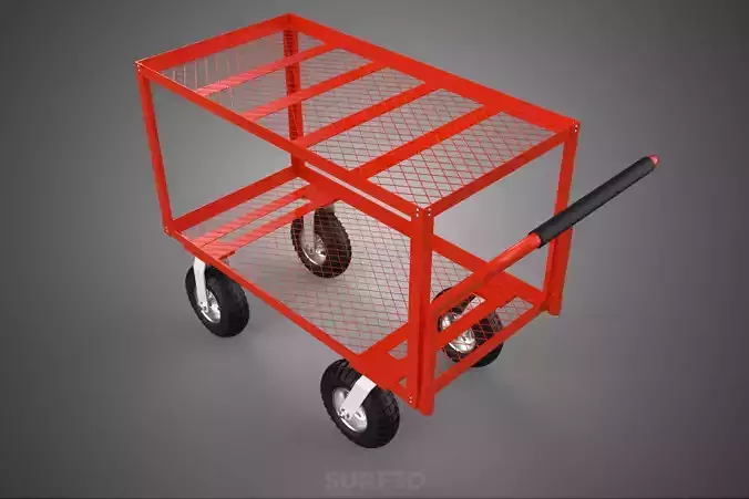 KITCHEN SERVICE FOOD UTILITY ROLLING TWO TIER RACK TROLLEY CART 3D model 2