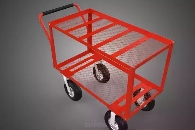 KITCHEN SERVICE FOOD UTILITY ROLLING TWO TIER RACK TROLLEY CART 3D model 6