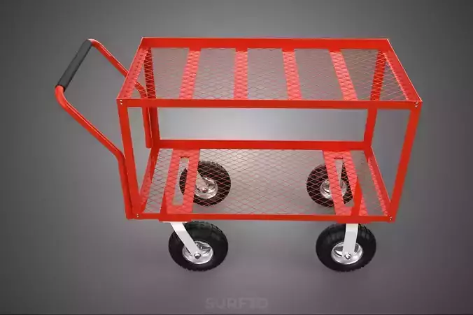 KITCHEN SERVICE FOOD UTILITY ROLLING TWO TIER RACK TROLLEY CART 3D model 5