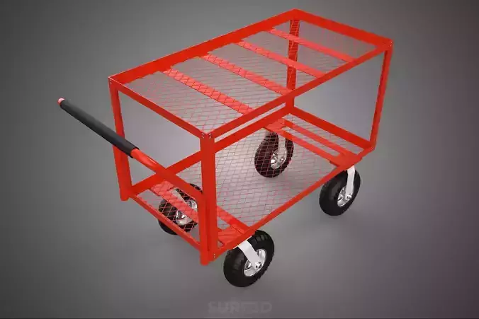 KITCHEN SERVICE FOOD UTILITY ROLLING TWO TIER RACK TROLLEY CART 3D model 4