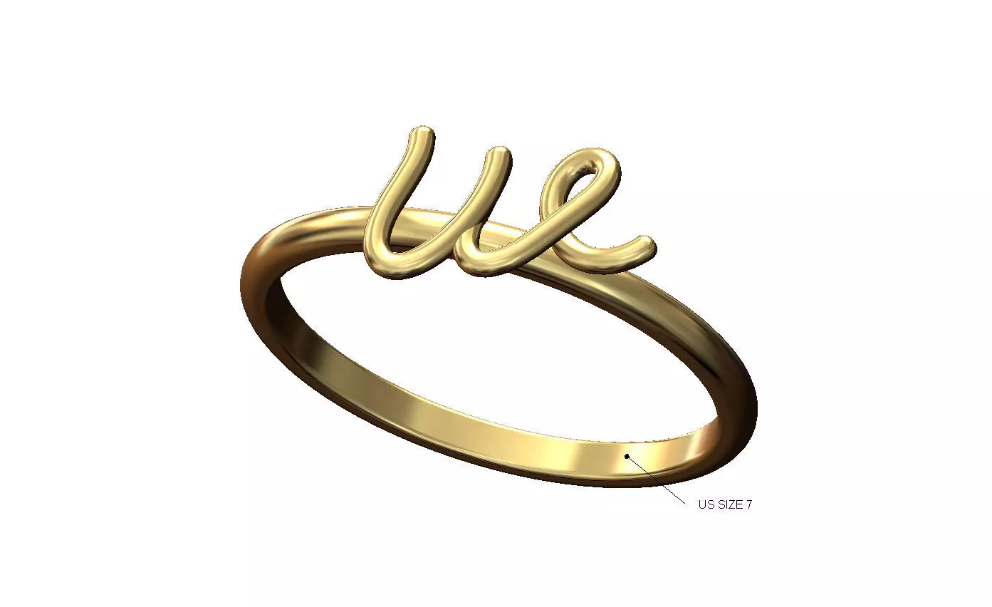 W letter initial 3d lowercase wire stacker ring US size 7 3D print model