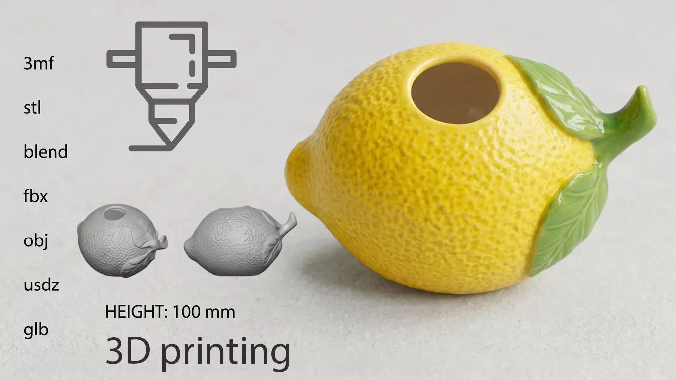 Realistic Organic Lemon Vase Candle Holder STL 3MF OBJ 3D print model