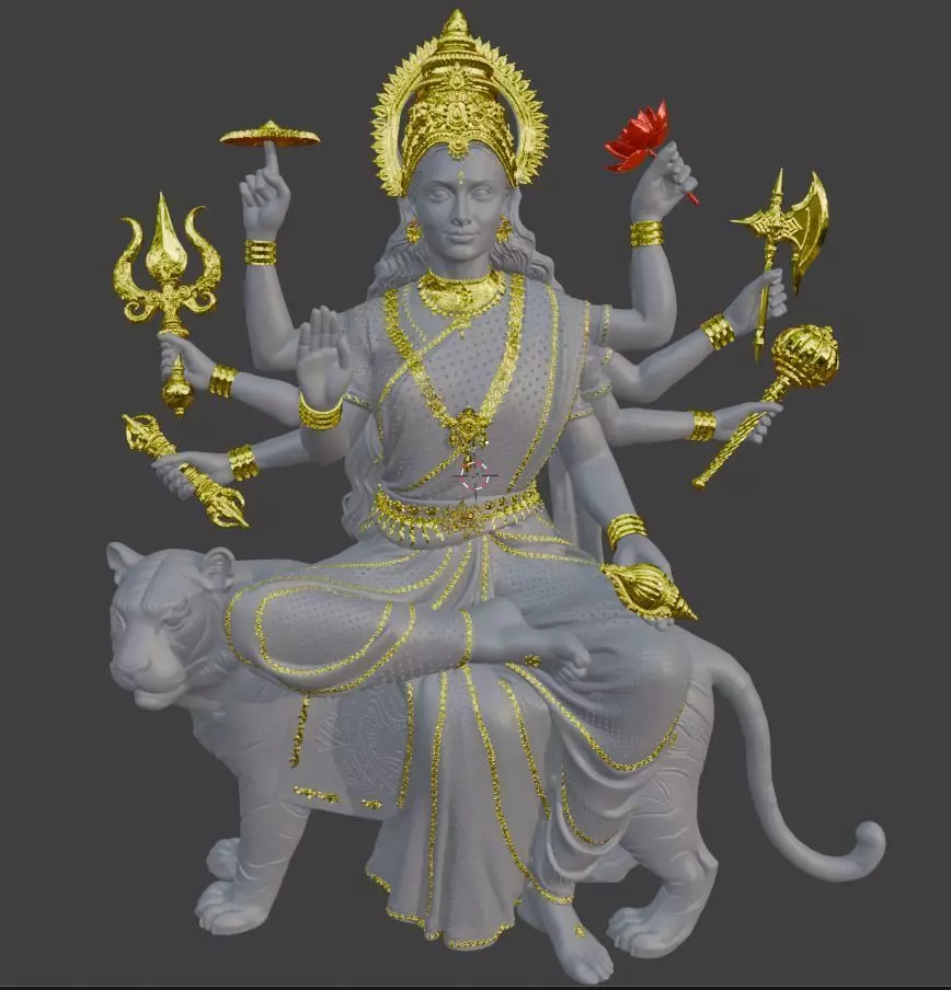 Durga Mata on Tiger 8 Arms Hindu Goddess 3D print model
