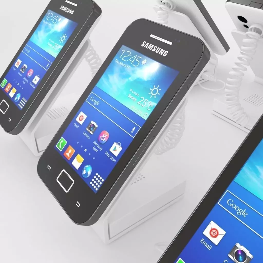 Smart phone on shop stand or cradle 3D model_0