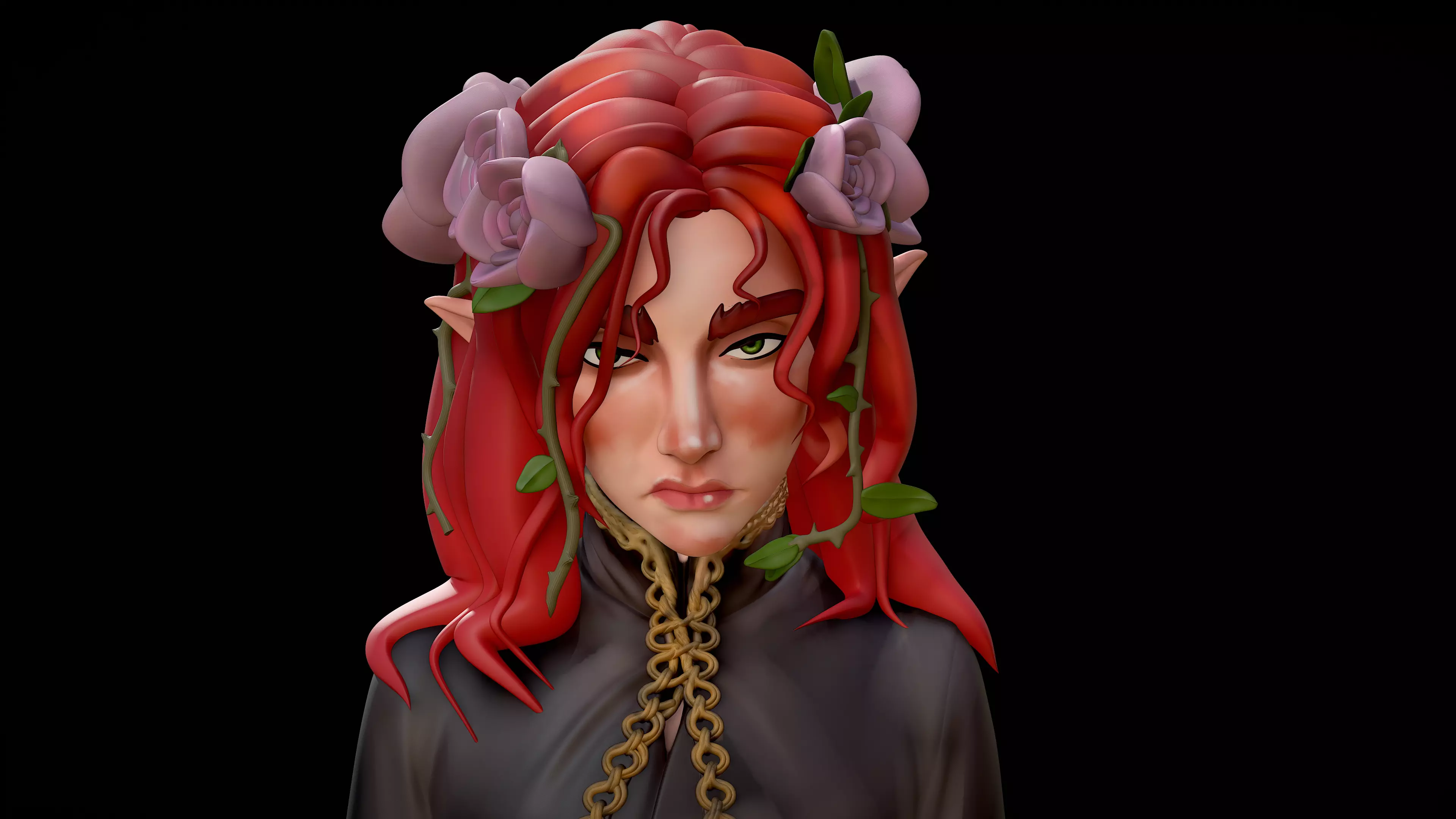 Elven Rose Sorceress Stylized 3D Print Character Model 3D print model