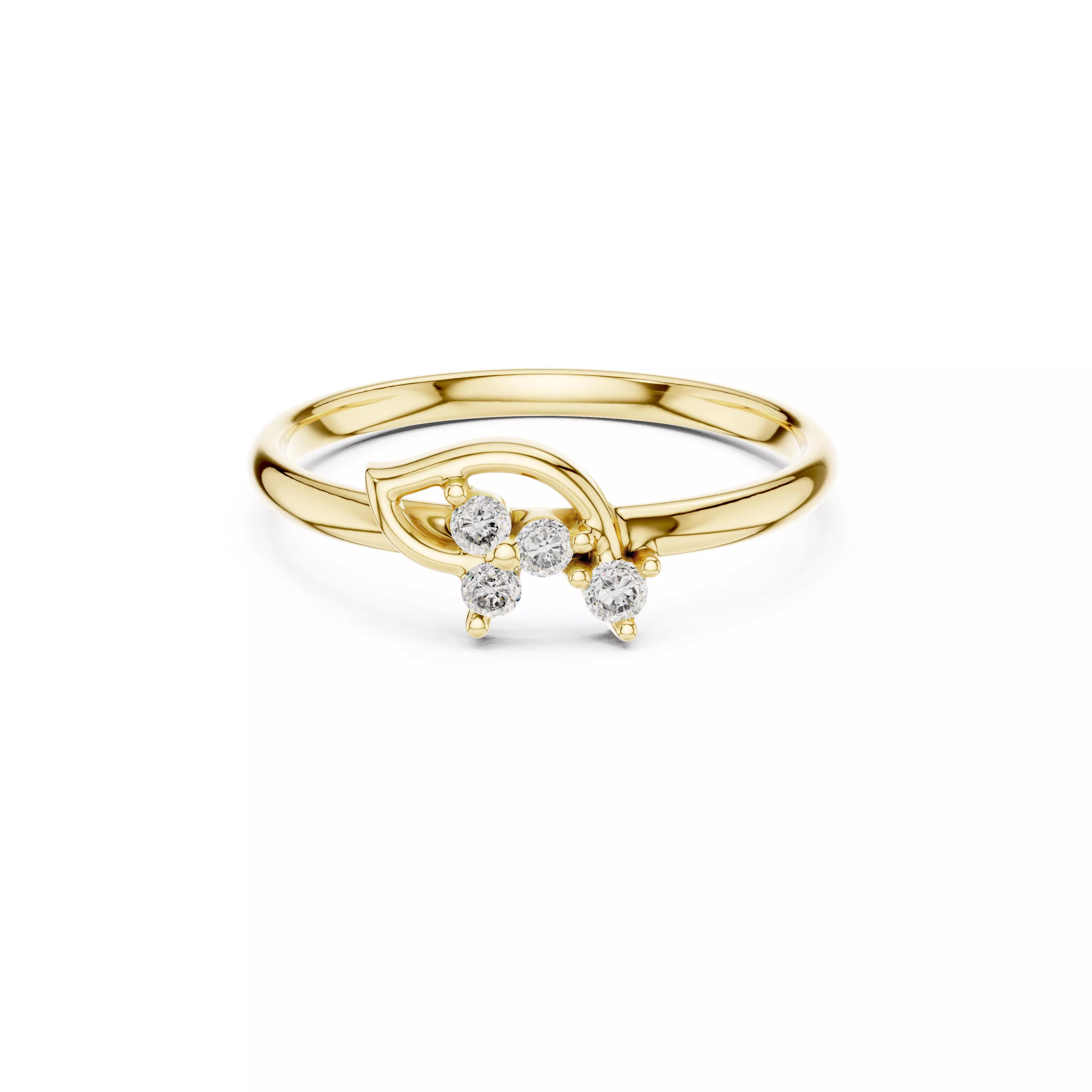 Jewelry Minimal Leaf Cluster Nature Round Diamond Ring CAD Rings 3D print model