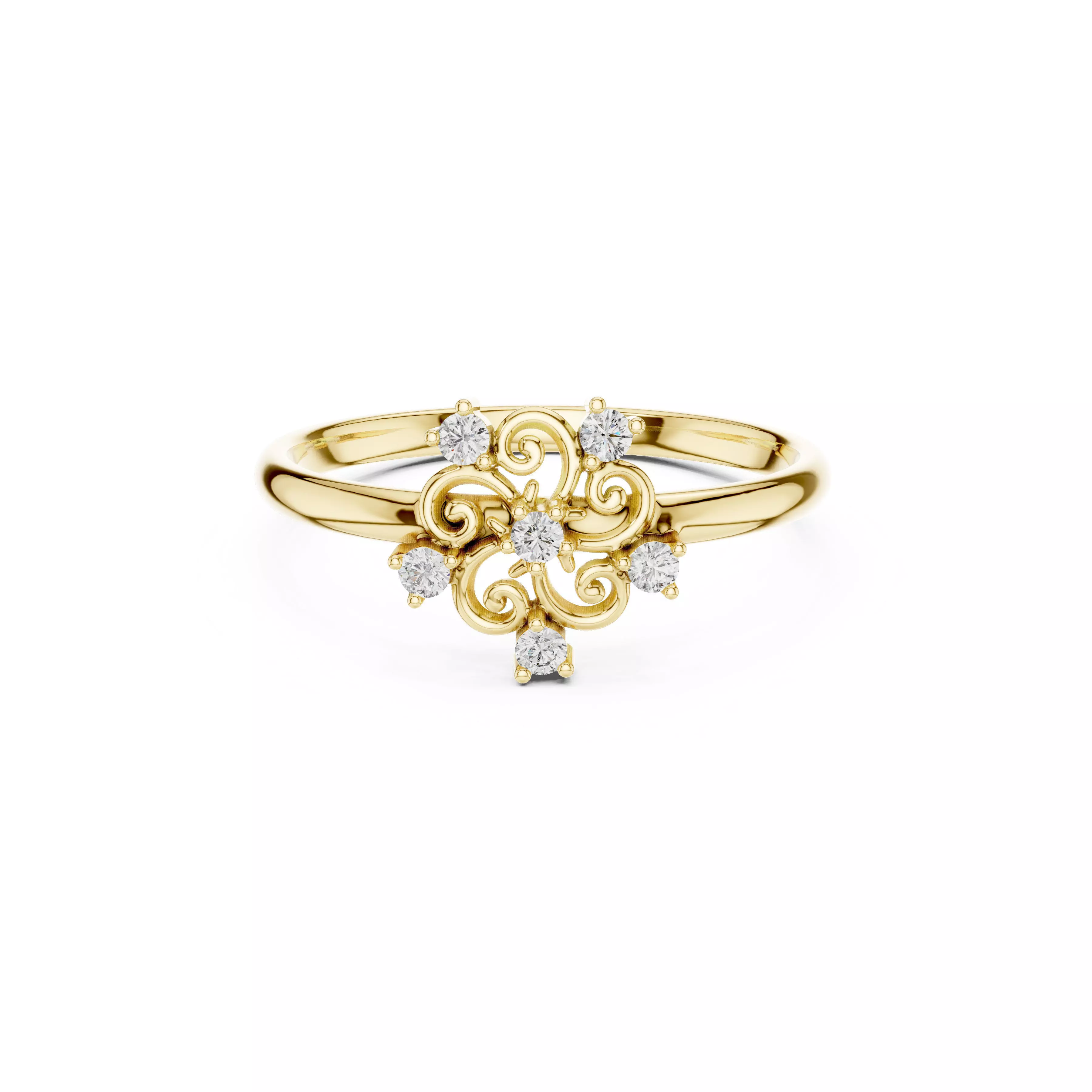 Jewelry Vintage Scroll Diamond Cluster Gold Filigree Ring CAD 3D print model