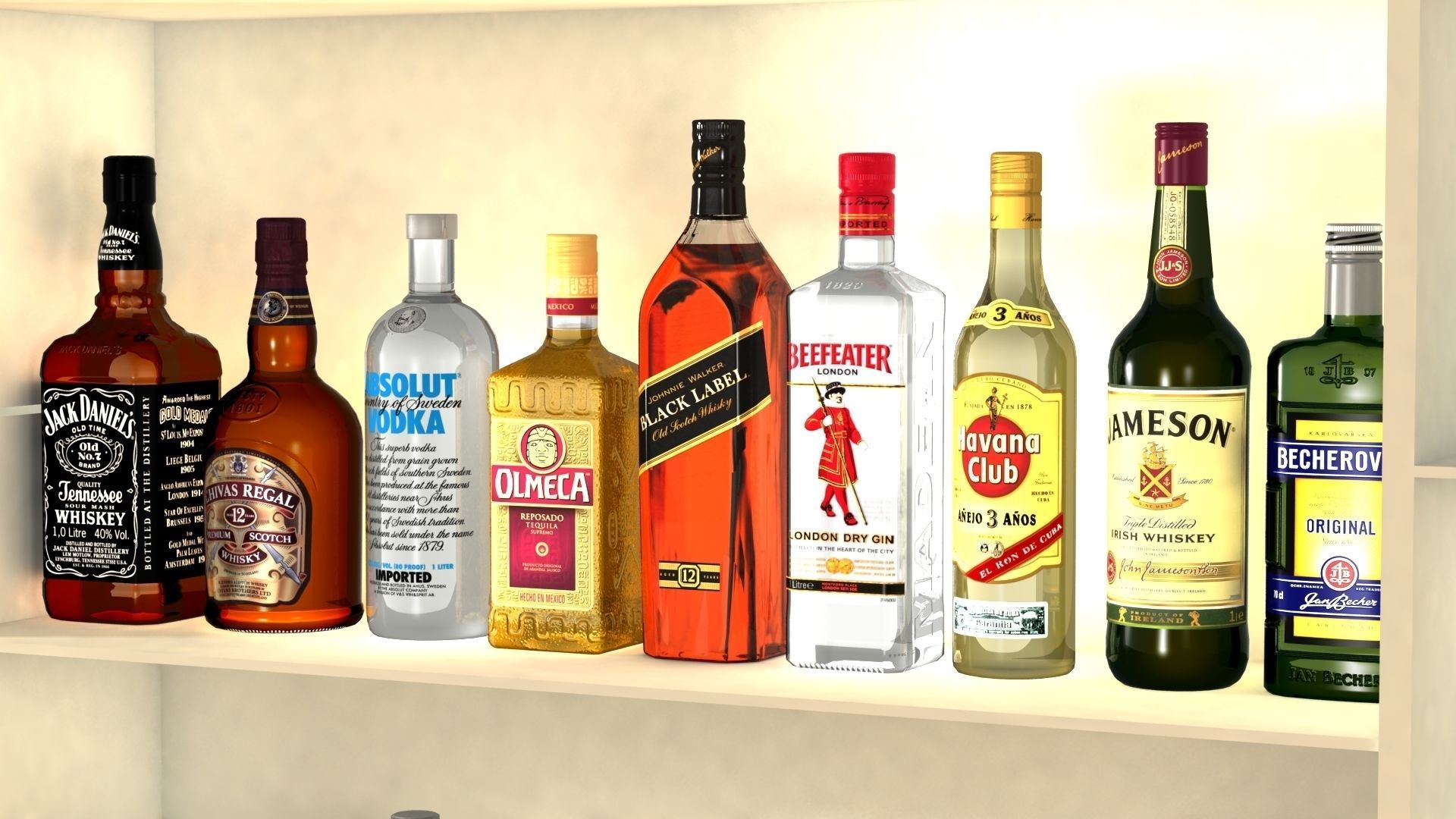 Liquor Bottles With Bar Unit Interior Low-poly 3D model_6