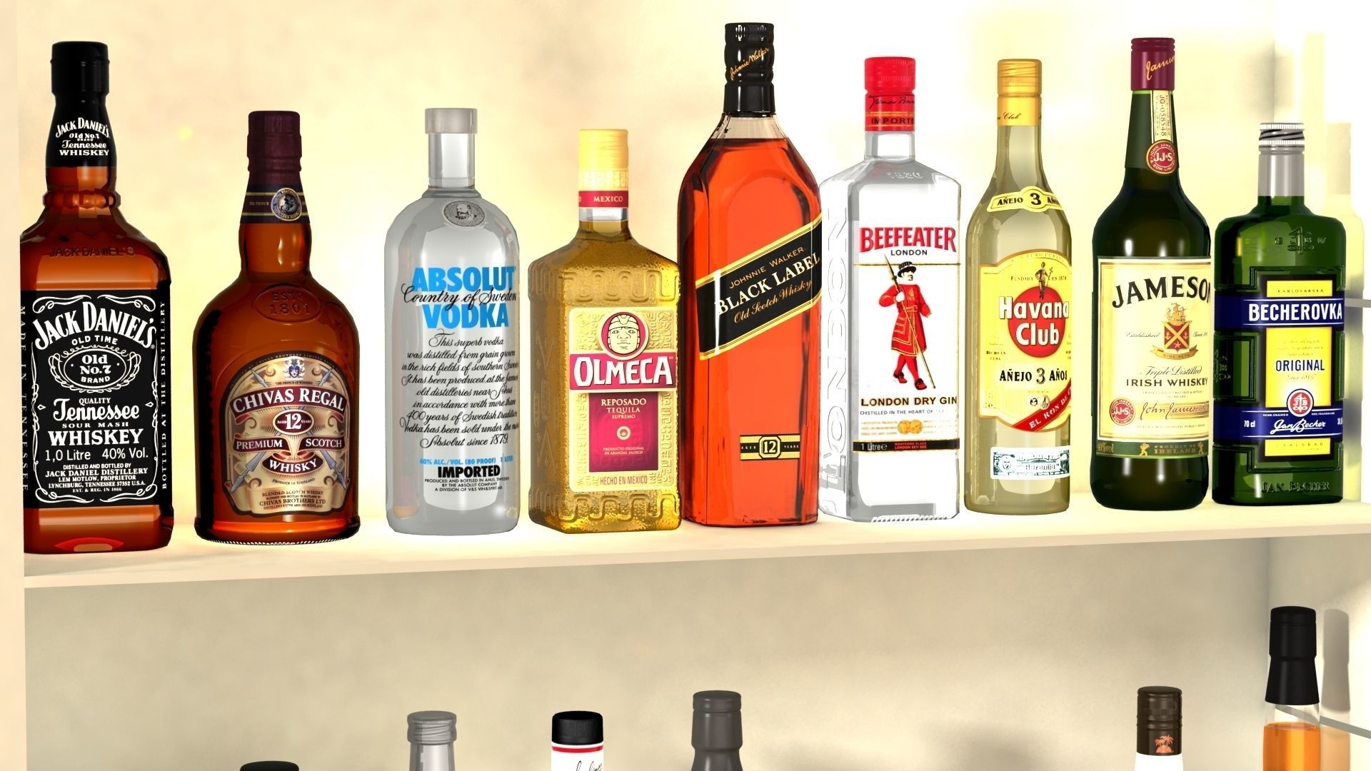 Liquor Bottles With Bar Unit Interior Low-poly 3D model_4