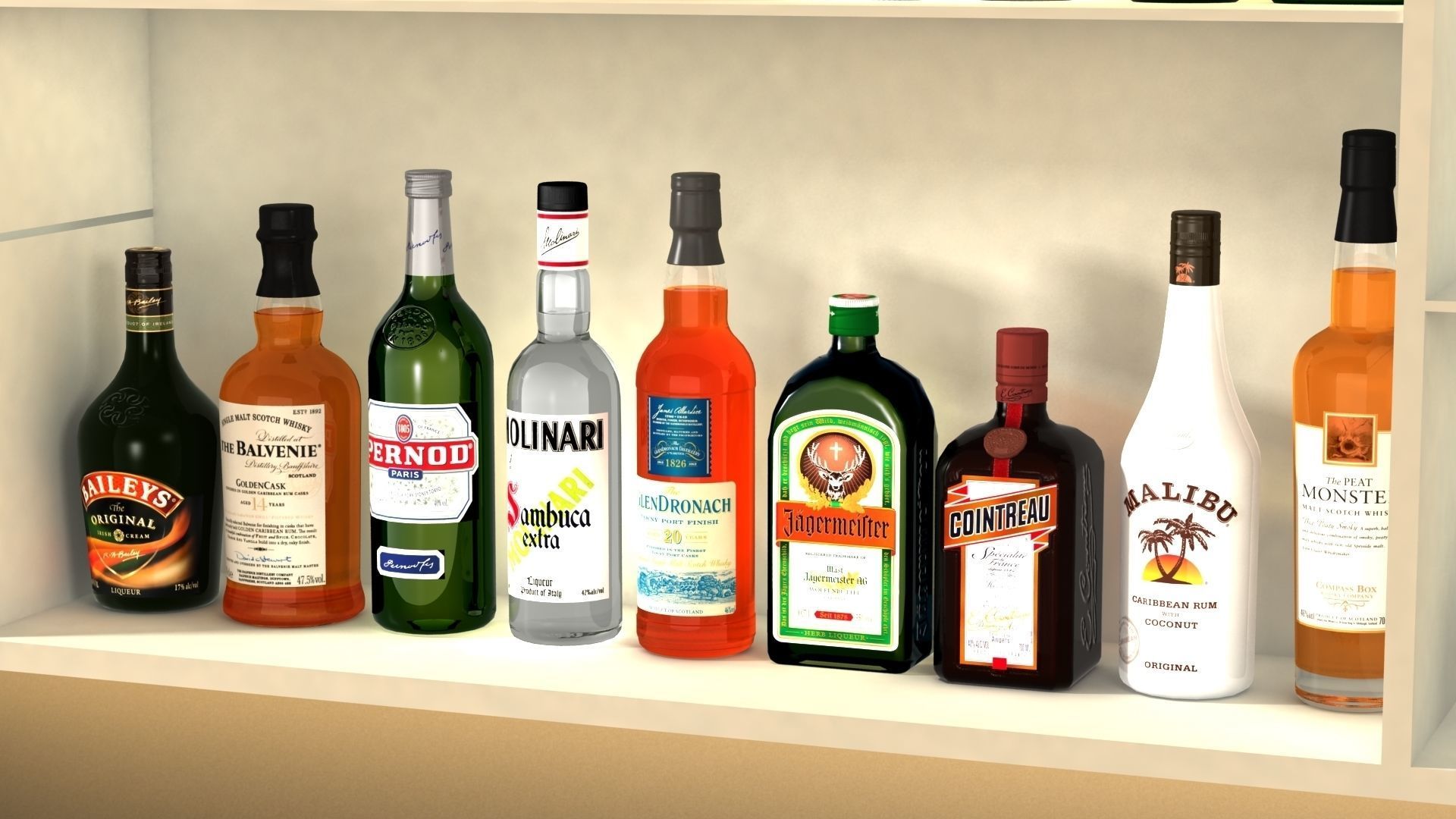 Liquor Bottles With Bar Unit Interior Low-poly 3D model_7