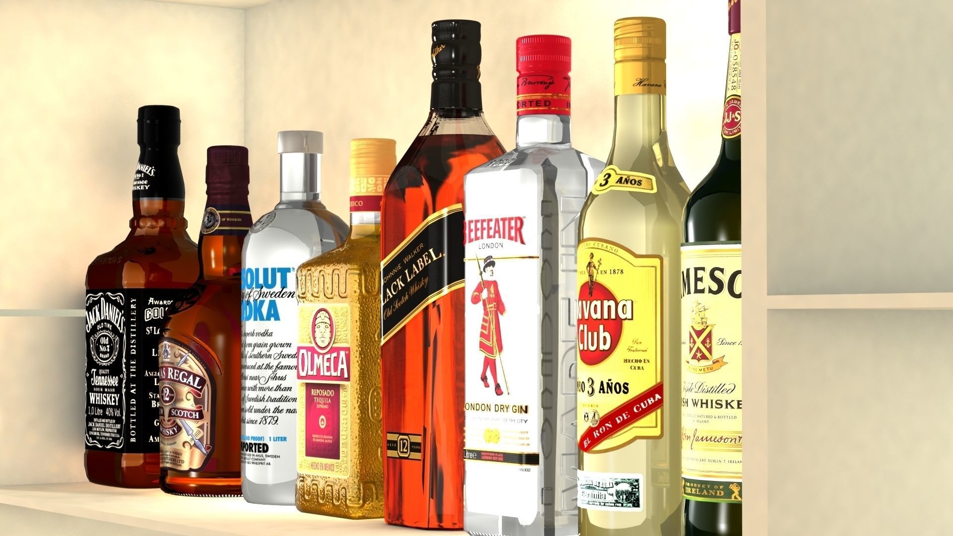 Liquor Bottles With Bar Unit Interior Low-poly 3D model_8