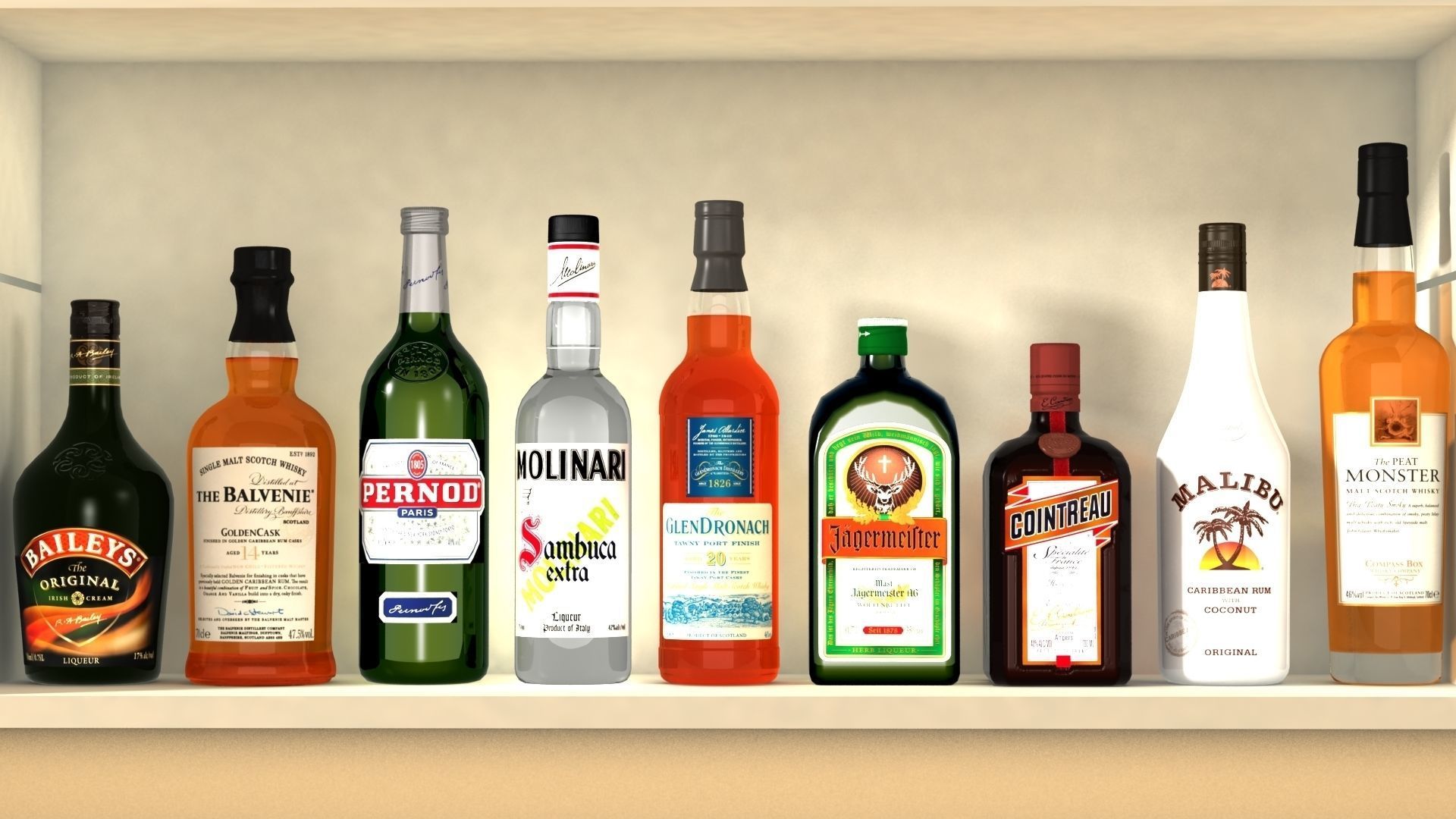 Liquor Bottles With Bar Unit Interior Low-poly 3D model_3