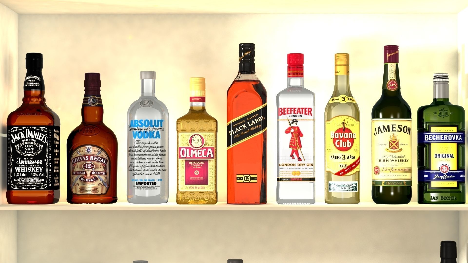 Liquor Bottles With Bar Unit Interior Low-poly 3D model_2
