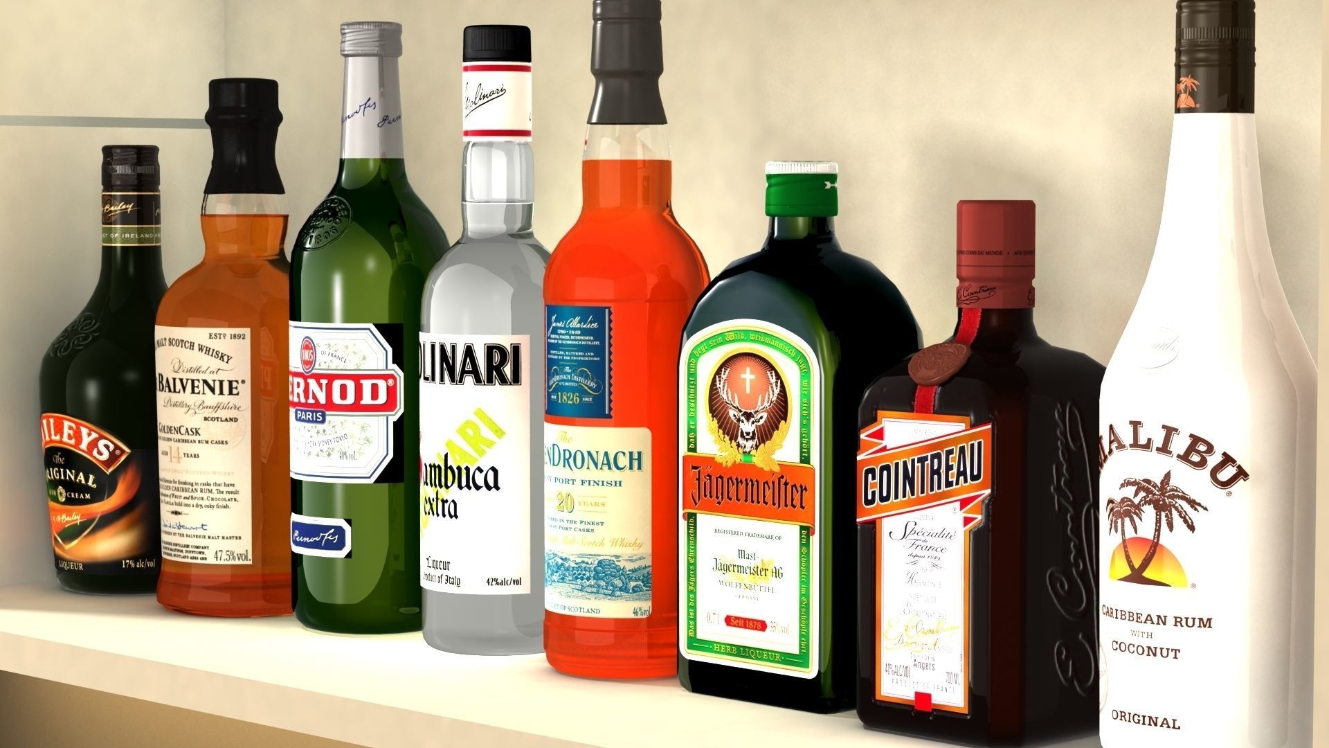 Liquor Bottles With Bar Unit Interior Low-poly 3D model_9