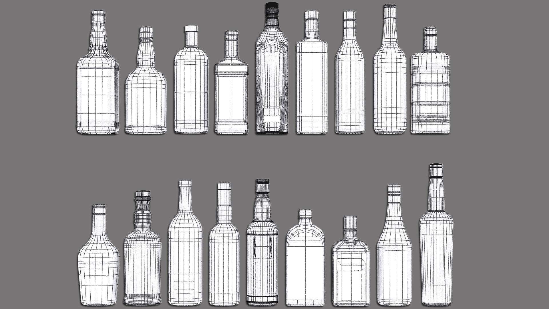 Liquor Bottles With Bar Unit Interior Low-poly 3D model_12