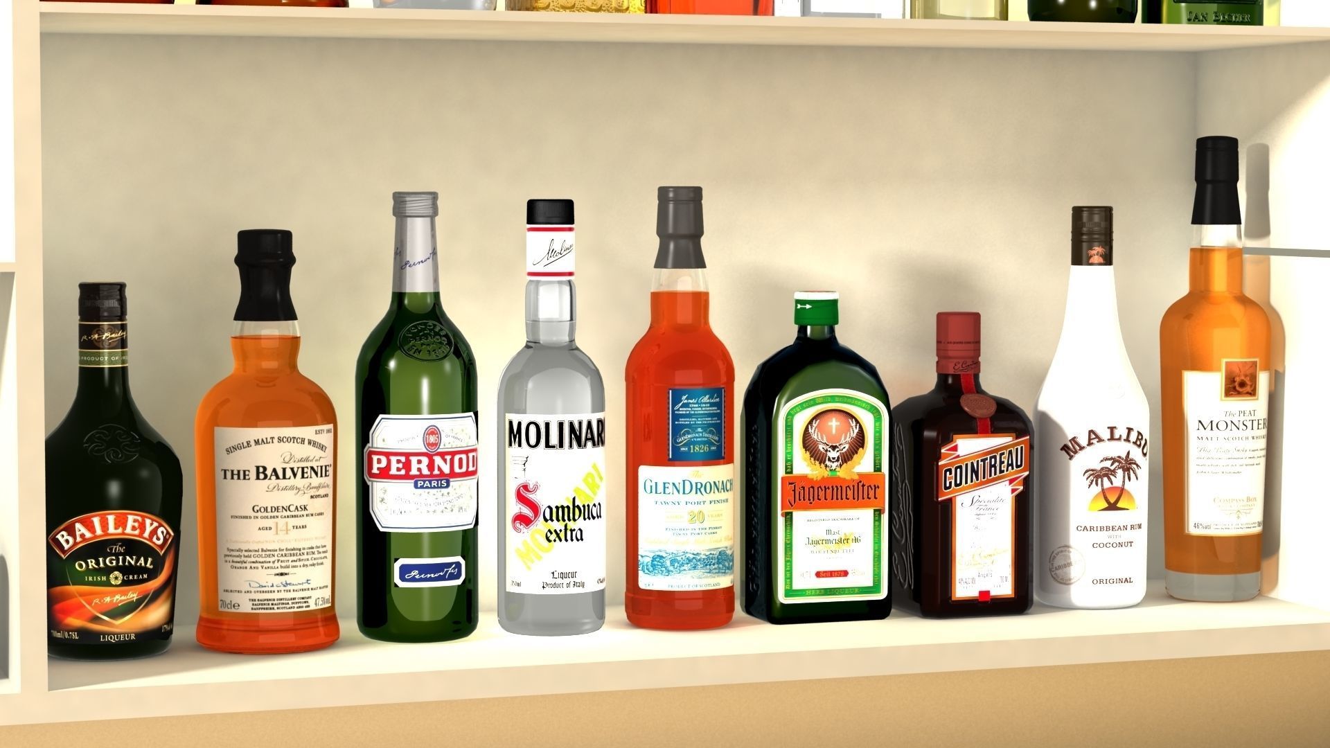 Liquor Bottles With Bar Unit Interior Low-poly 3D model_5
