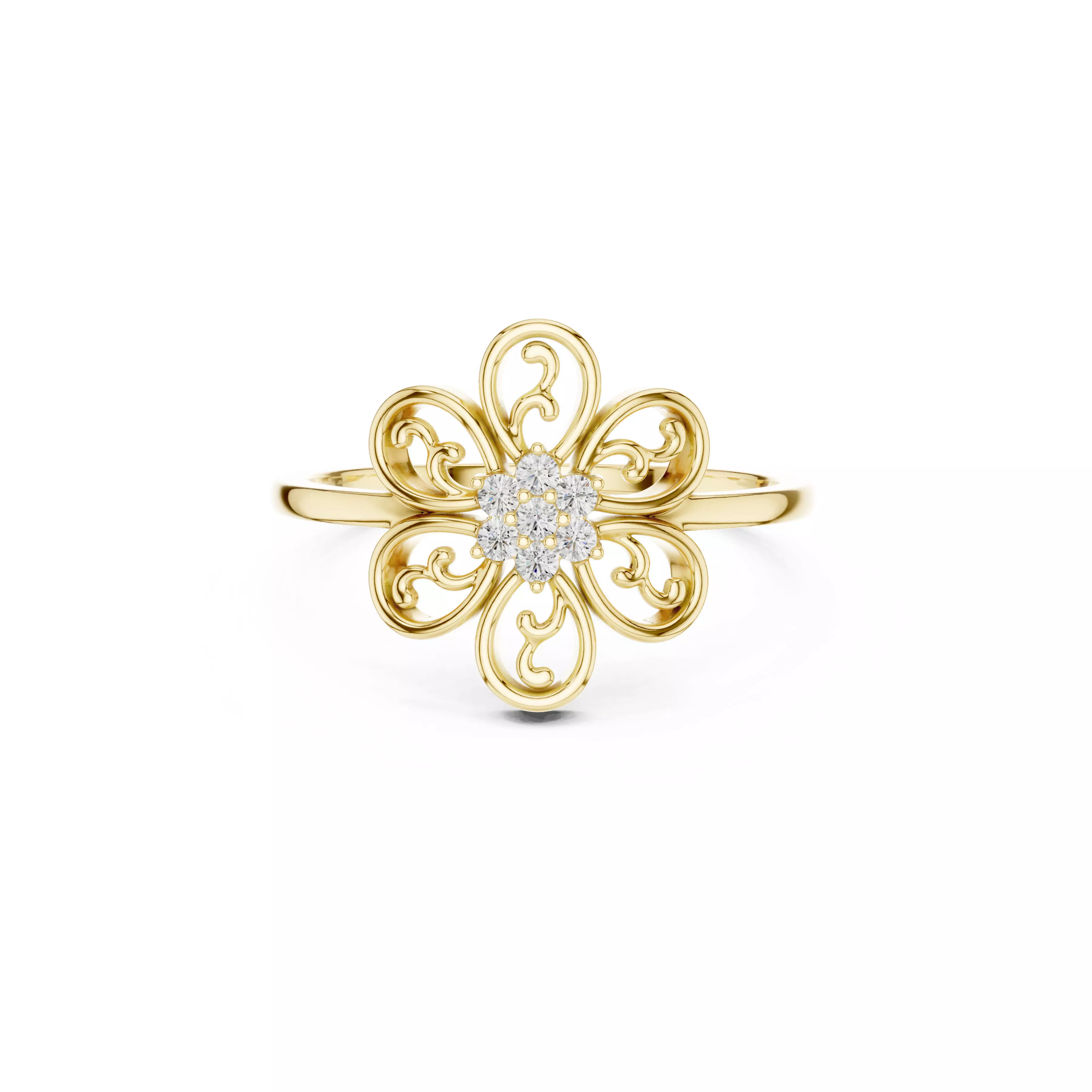 Vintage Filigree Floral Diamond Ring Elegant Open Petal CAD 3D print model