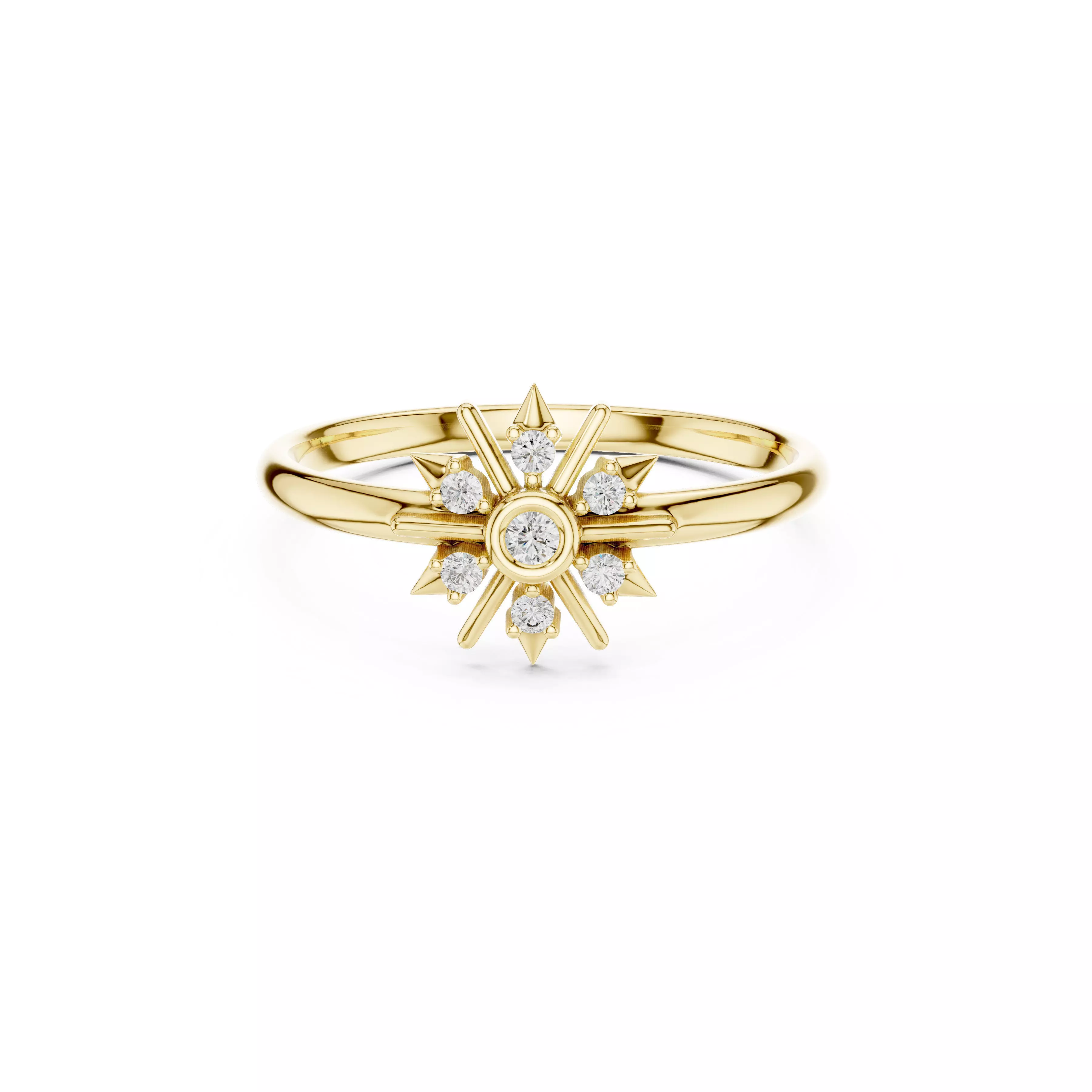 Jewelry Contemporary Sunburst Diamond Star Ring CAD Rings 3D print model