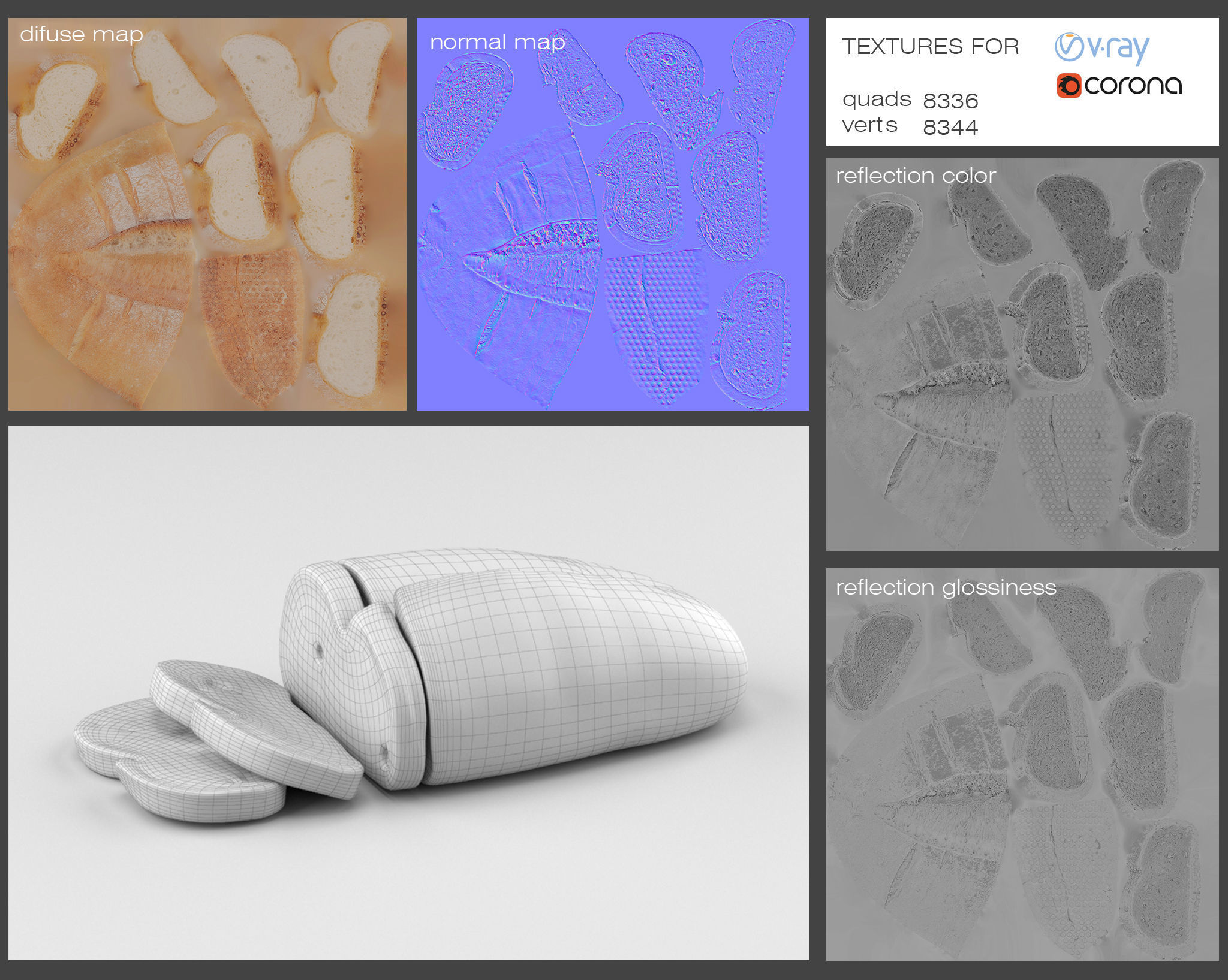 White Bread Set 3D model_2