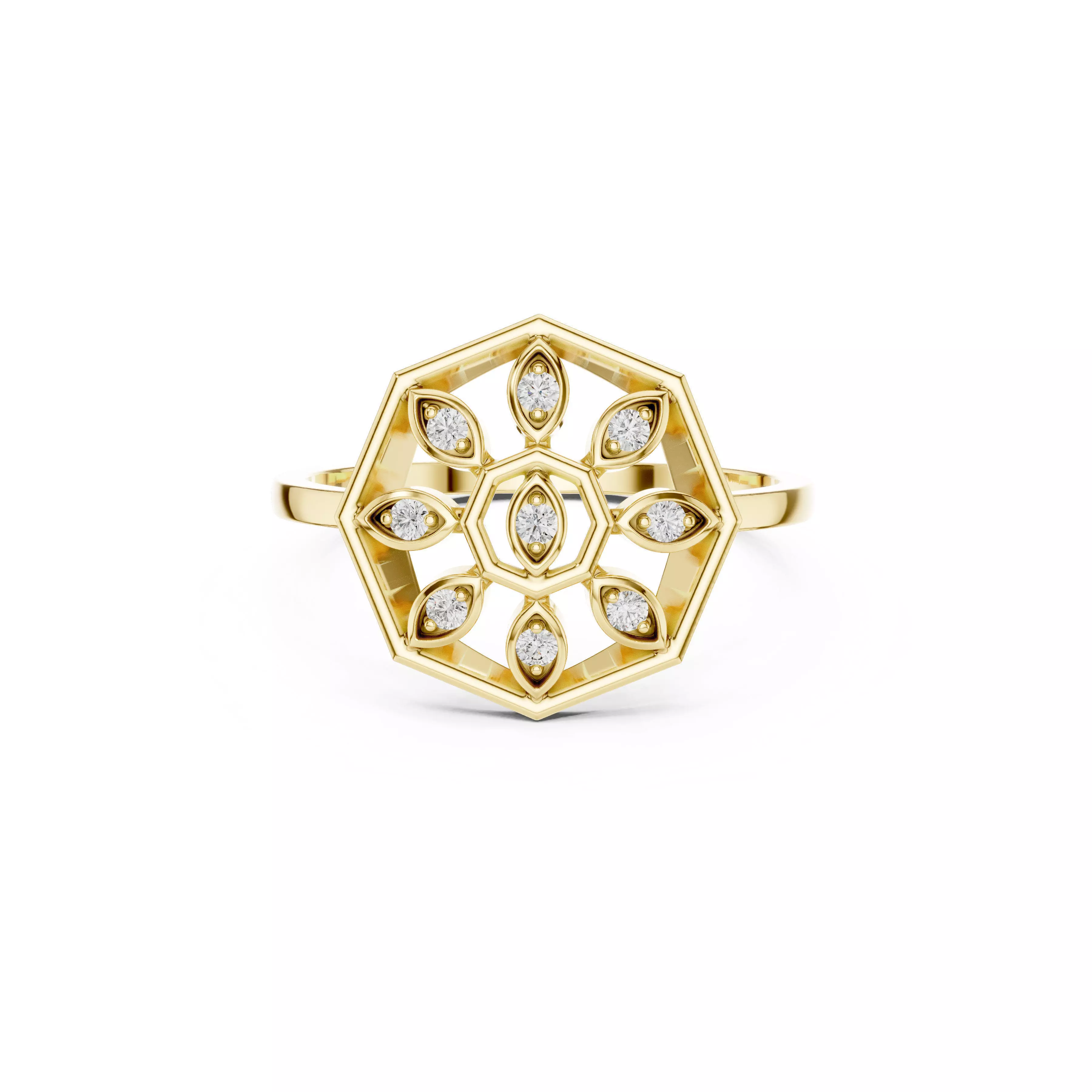 Jewelry Hexagon Floral Diamond Geometric Cluster Ring CAD Rings 3D print model