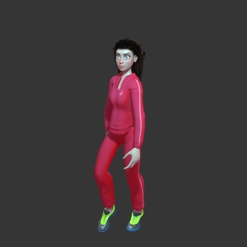 Complete cartoon woman Low-poly 3D model_8