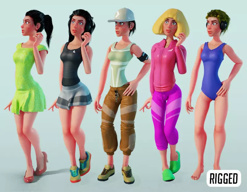 Complete cartoon woman Low-poly 3D model_0