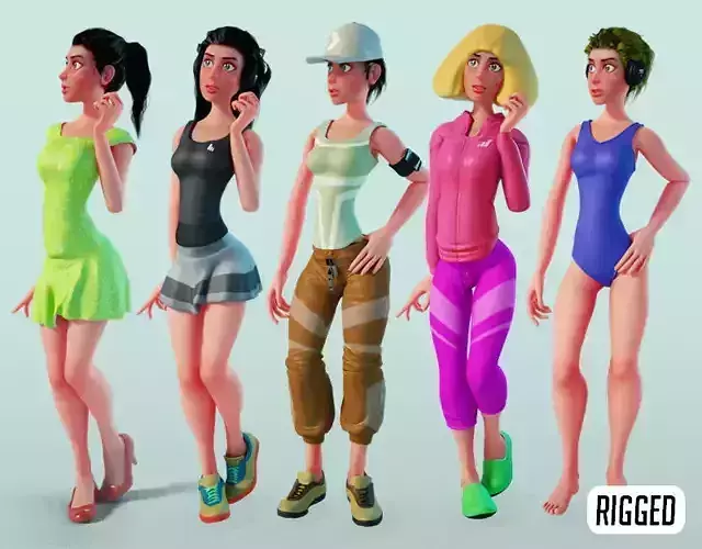 Complete cartoon woman Low-poly 3D model