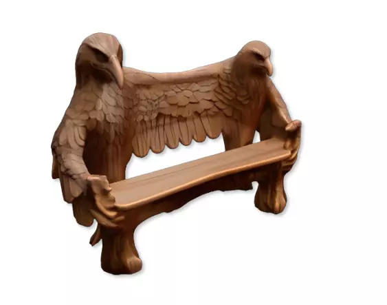 Eagle Carved Wood Bench Antique Style 3D print model