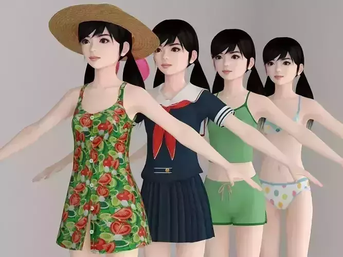  T pose nonrigged model of Manami with various outfit  3D model