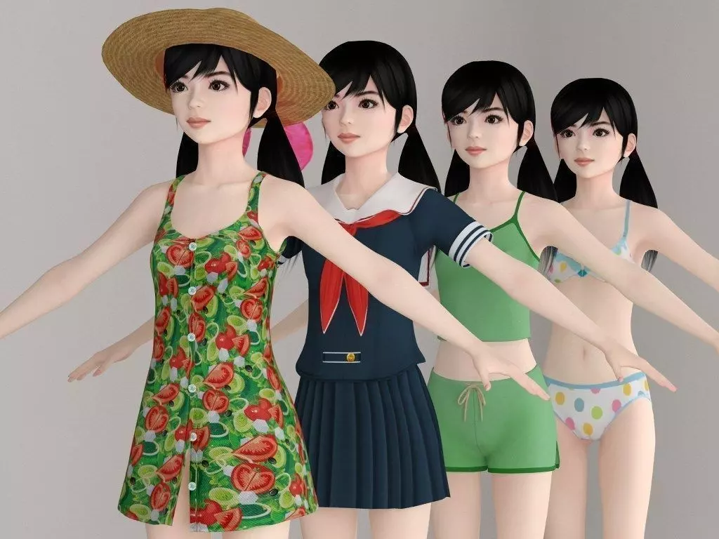  T pose nonrigged model of Manami with various outfit  3D model_0