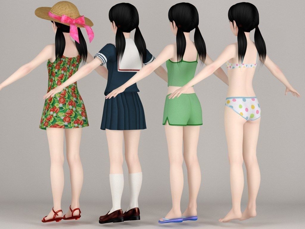  T pose nonrigged model of Manami with various outfit  3D model_5