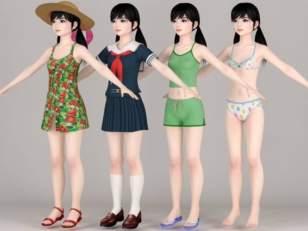  T pose nonrigged model of Manami with various outfit  3D model_3