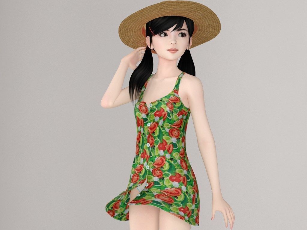 T pose rigged model of Manami with various outfit 3D model_1