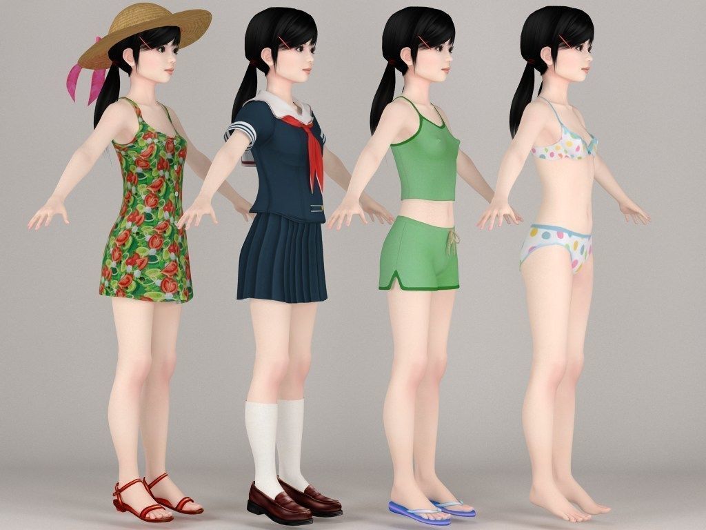 T pose rigged model of Manami with various outfit 3D model_8