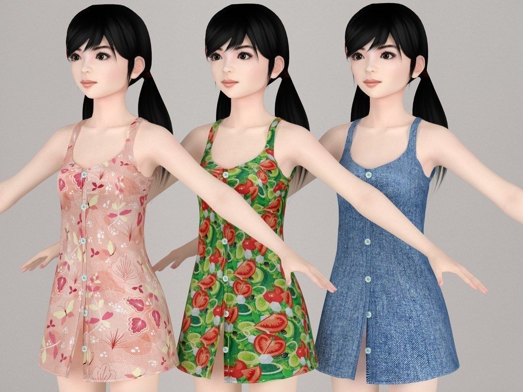 T pose rigged model of Manami with various outfit 3D model_9