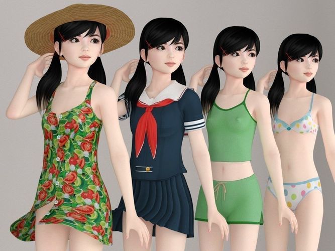 Manami various outfit pose 01 3D model