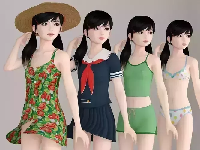 Manami various outfit pose 01 3D model